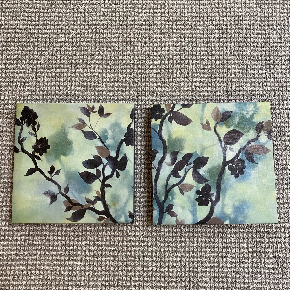 Set of 2 Floral Branch Wall Art Prints in Aqua and Black
